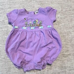 Vintage Warner Bros Baby Romper Tweety Bird Purple Embroidered 3M USA